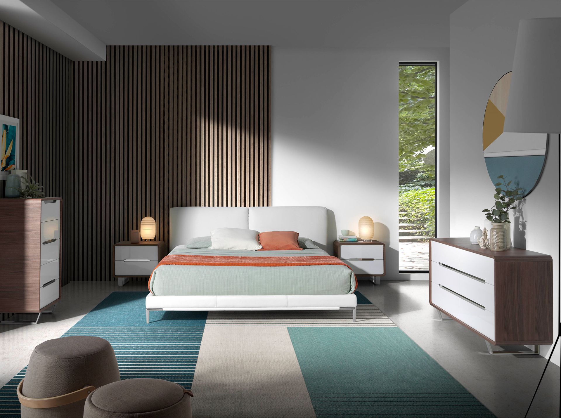 Chifonier madera blanco, nogal y acero cromado - Imagen 4