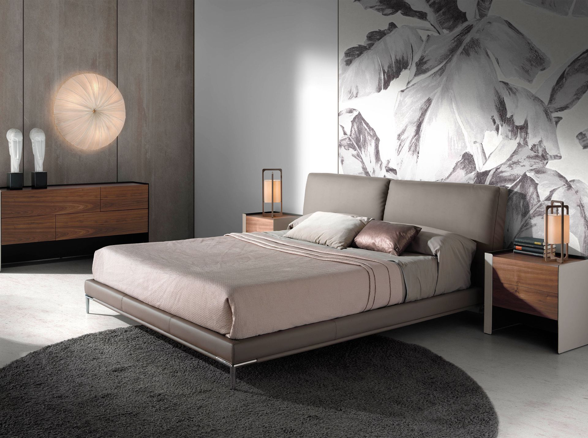 Mesita de noche polipiel, nogal y acero negro - Imagen 4