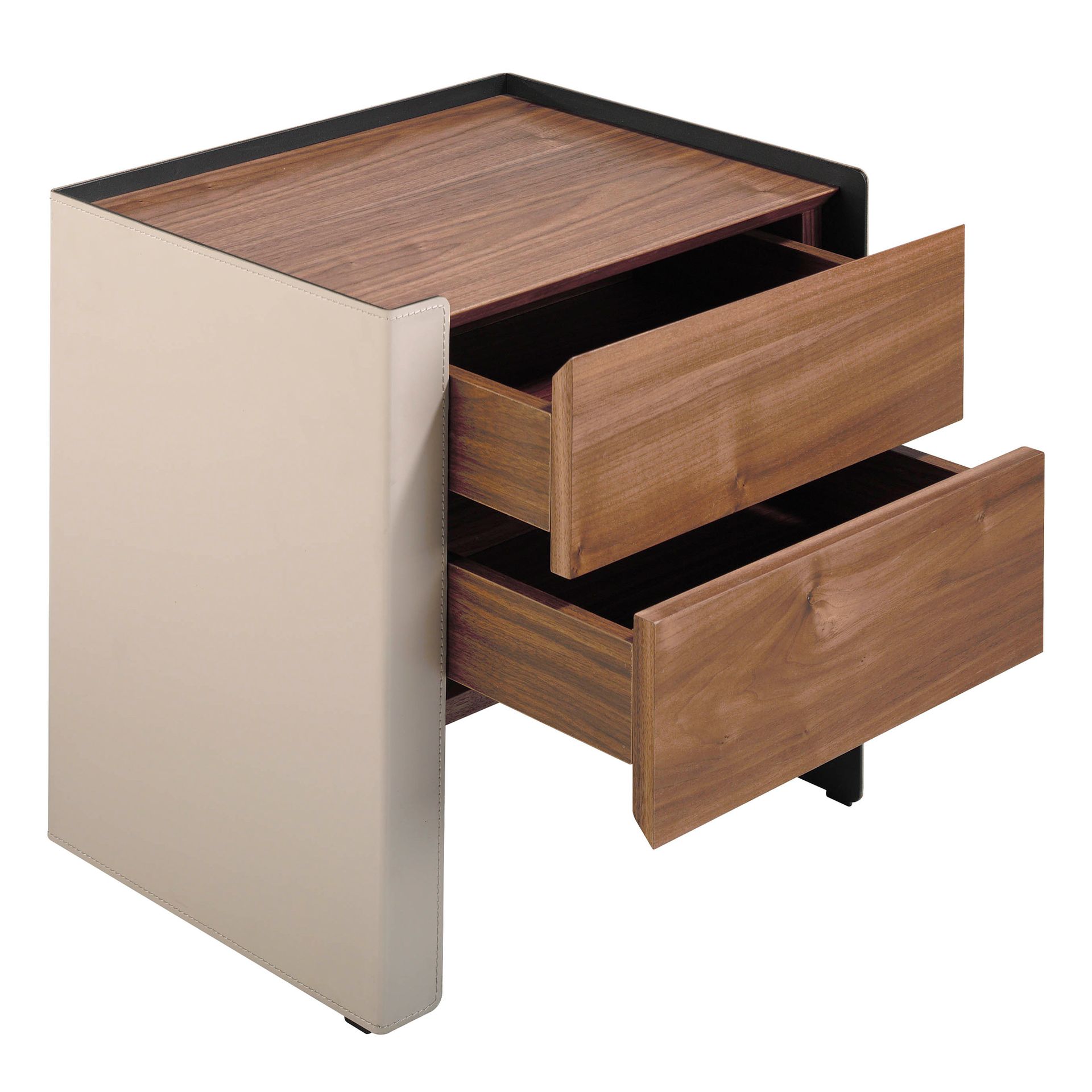 Mesita de noche polipiel, nogal y acero negro - Imagen 5