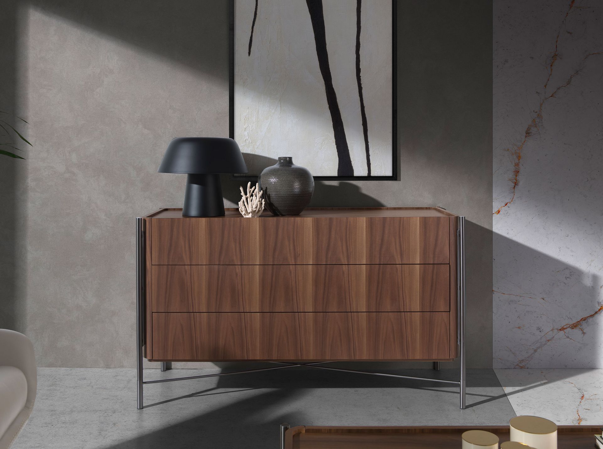 Cómoda nogal y acero oscuro - Imagen 3