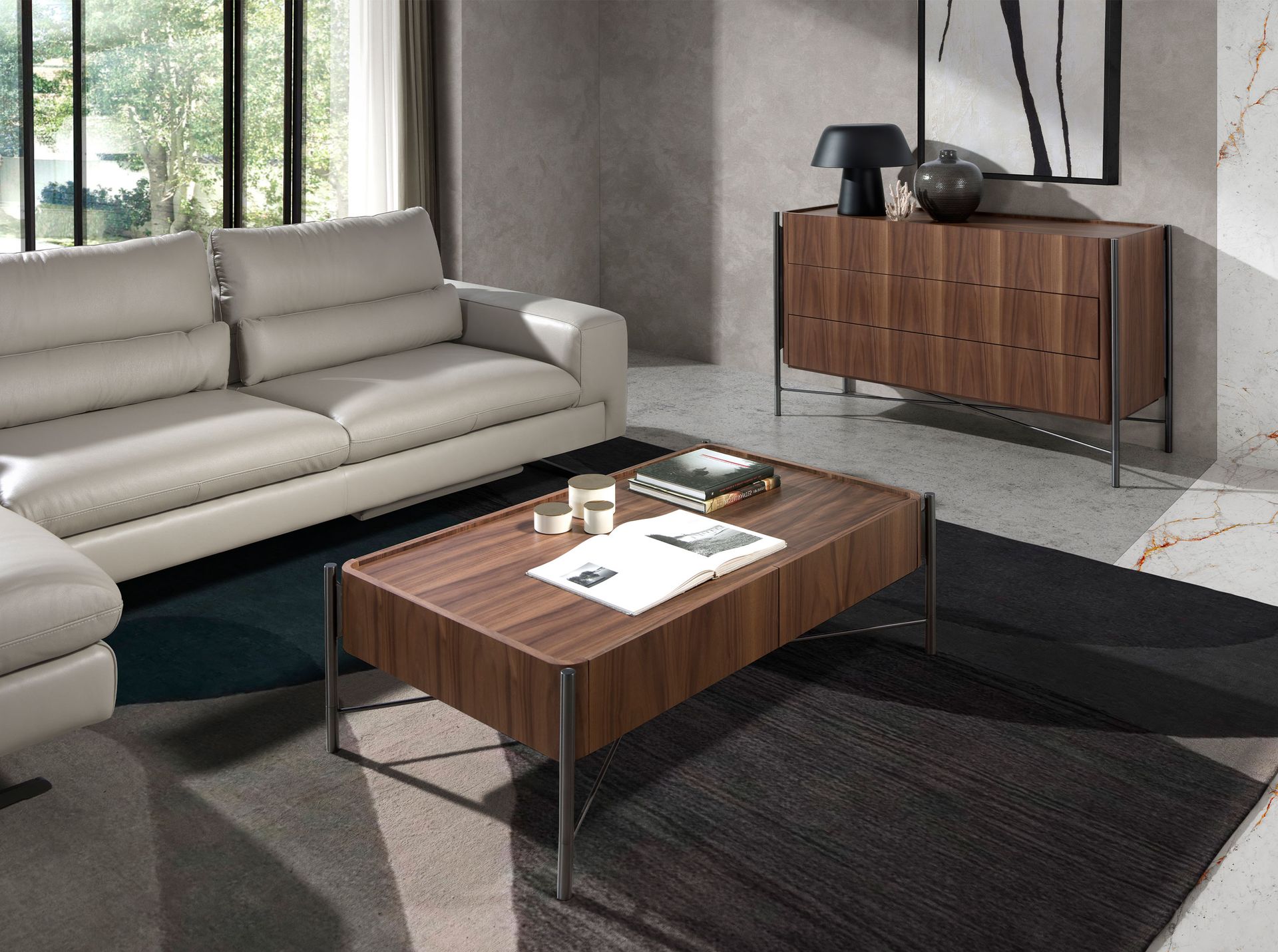 Cómoda nogal y acero oscuro - Imagen 5