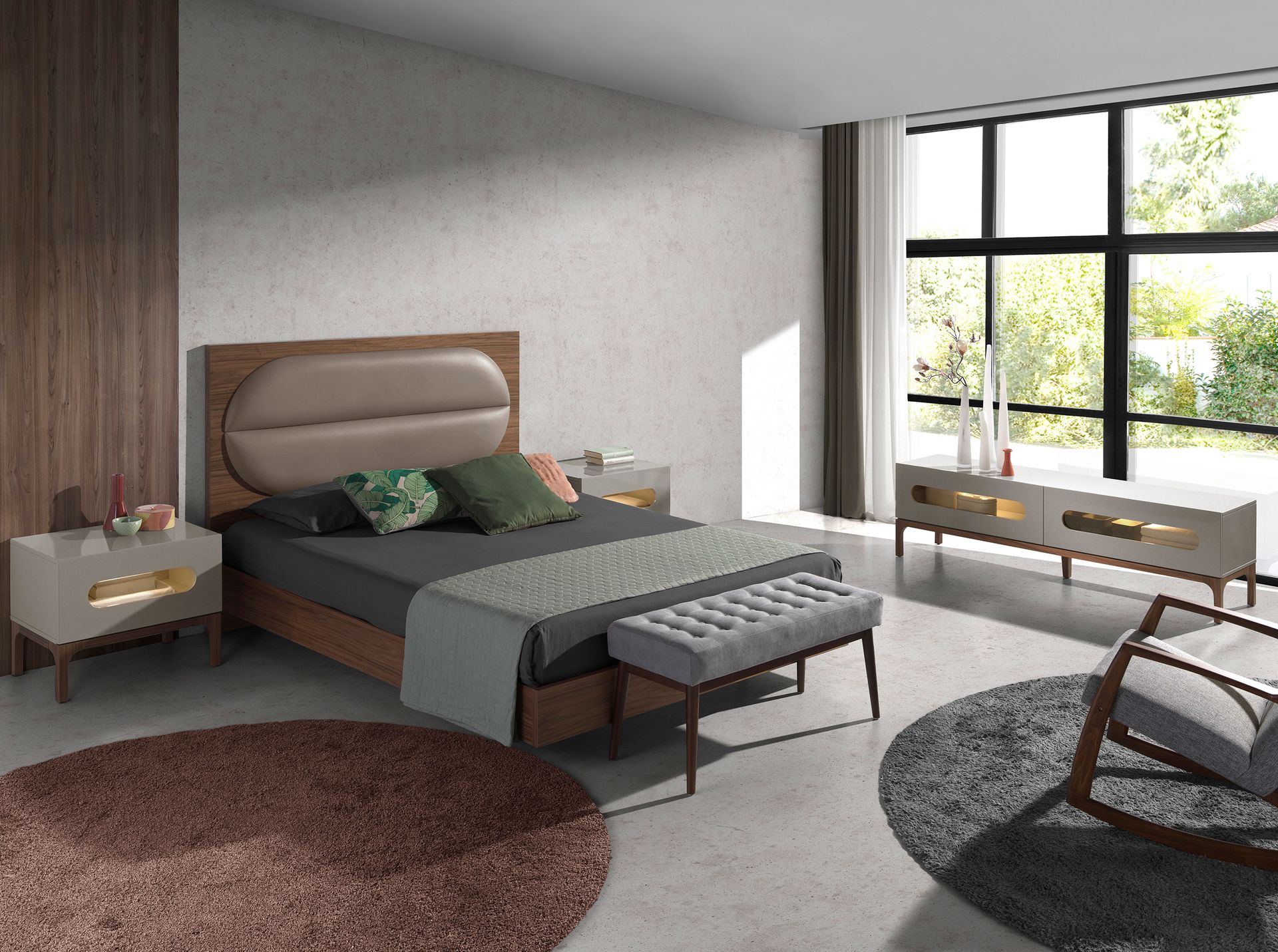 Mesita de noche madera gris y nogal con iluminación interior - Imagen 4