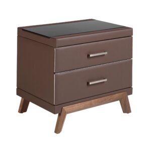 Mesita de noche polipiel y nogal con tapa de cristal negro Angel Cerdá