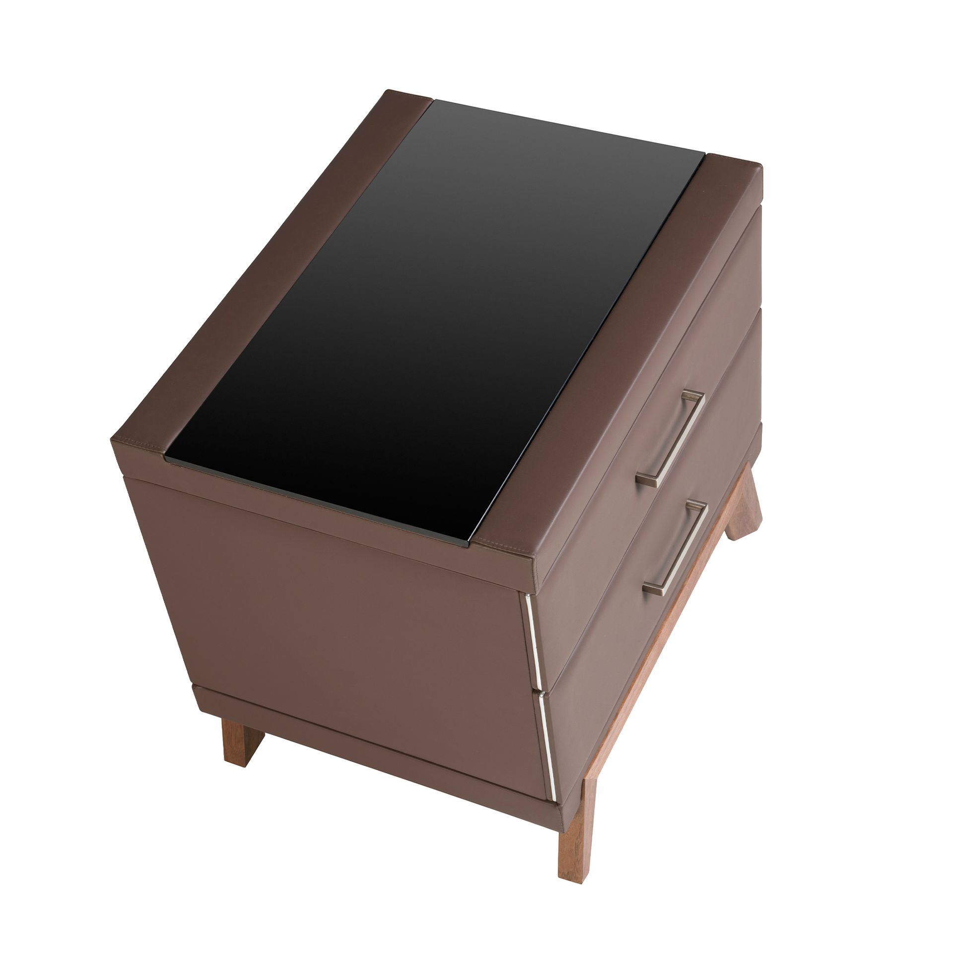 Mesita de noche polipiel y nogal con tapa de cristal negro - Imagen 8