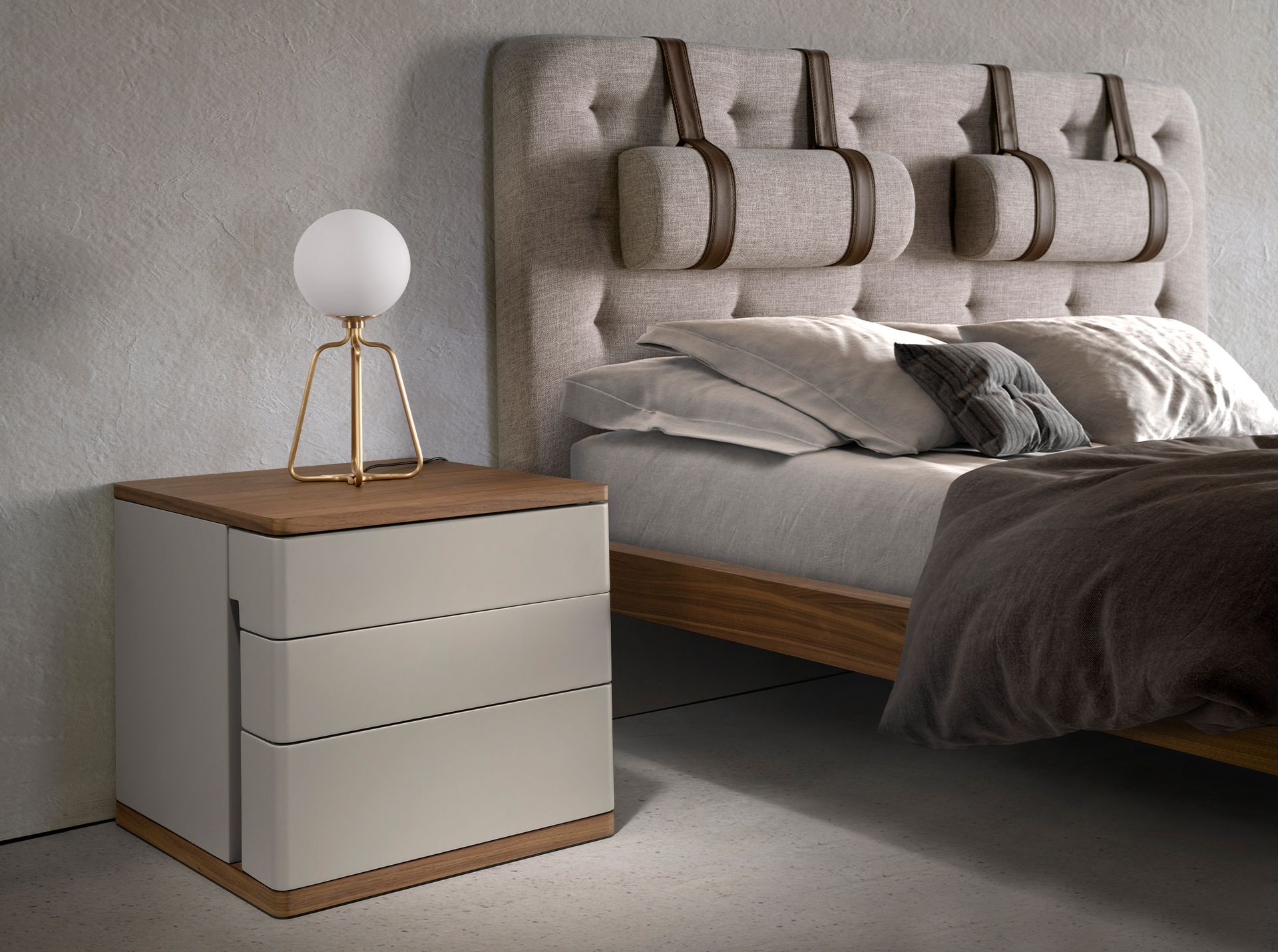 Mesita de noche madera gris y nogal - Imagen 3