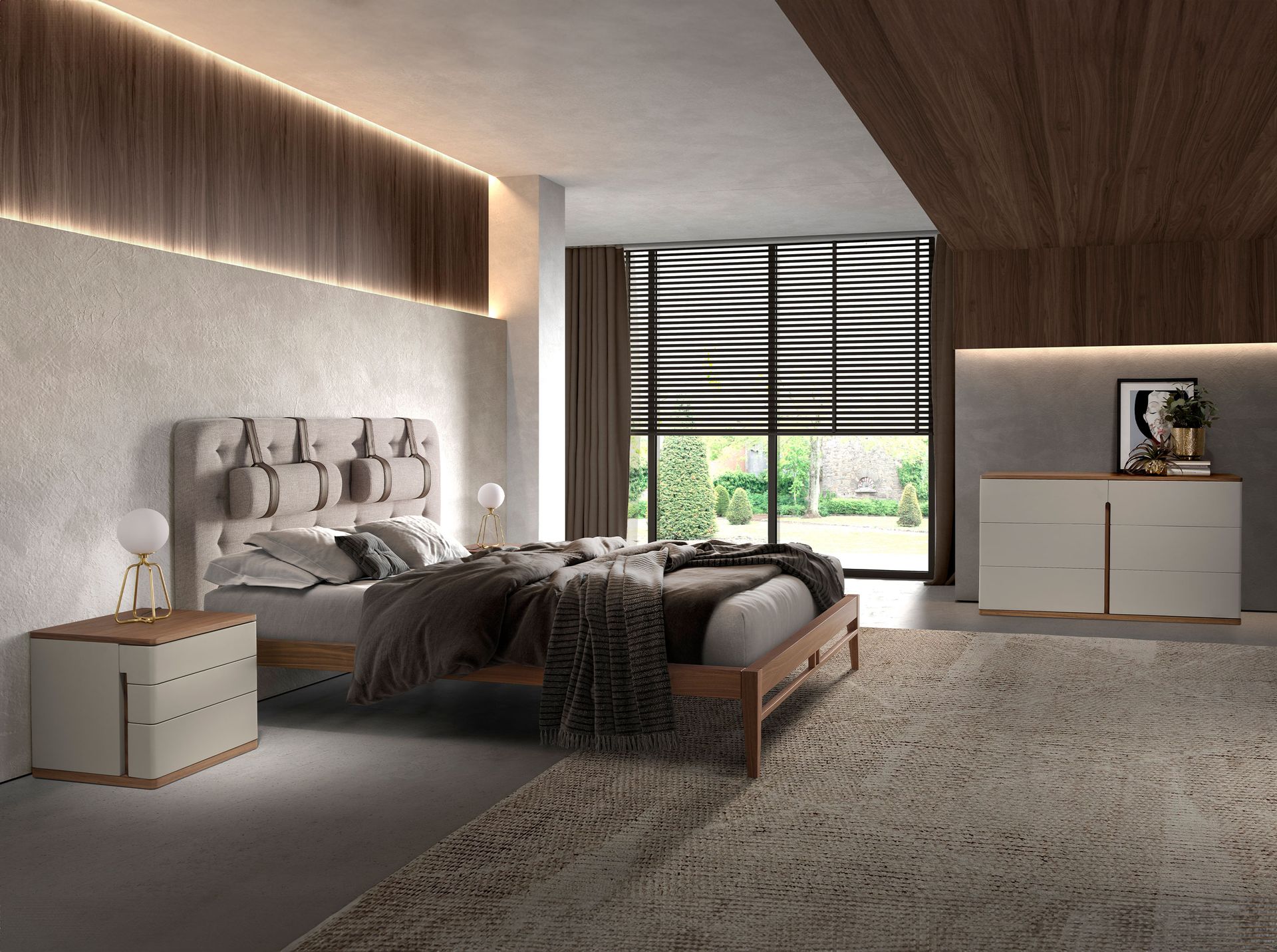 Mesita de noche madera gris y nogal - Imagen 4