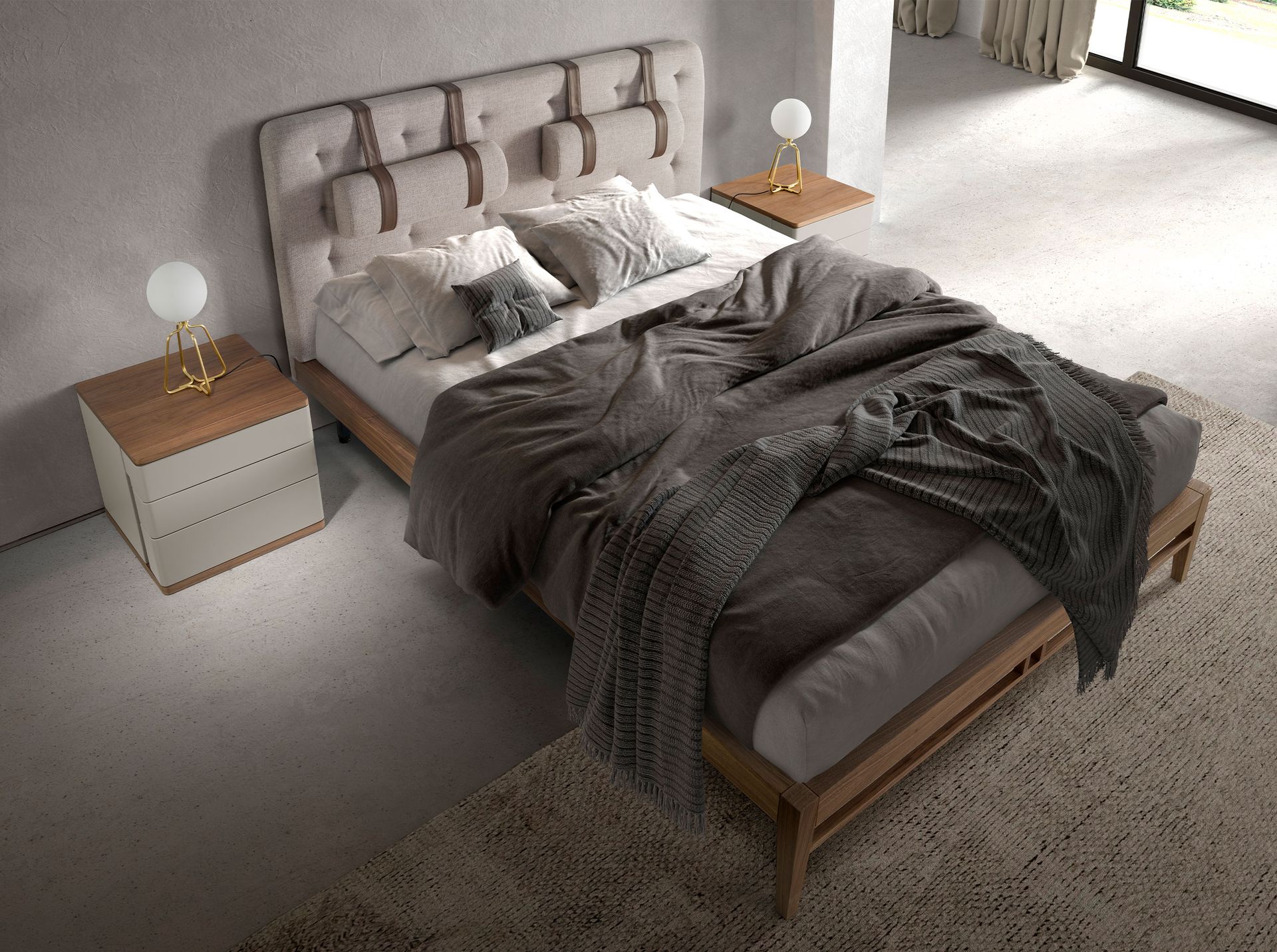 Mesita de noche madera gris y nogal - Imagen 5