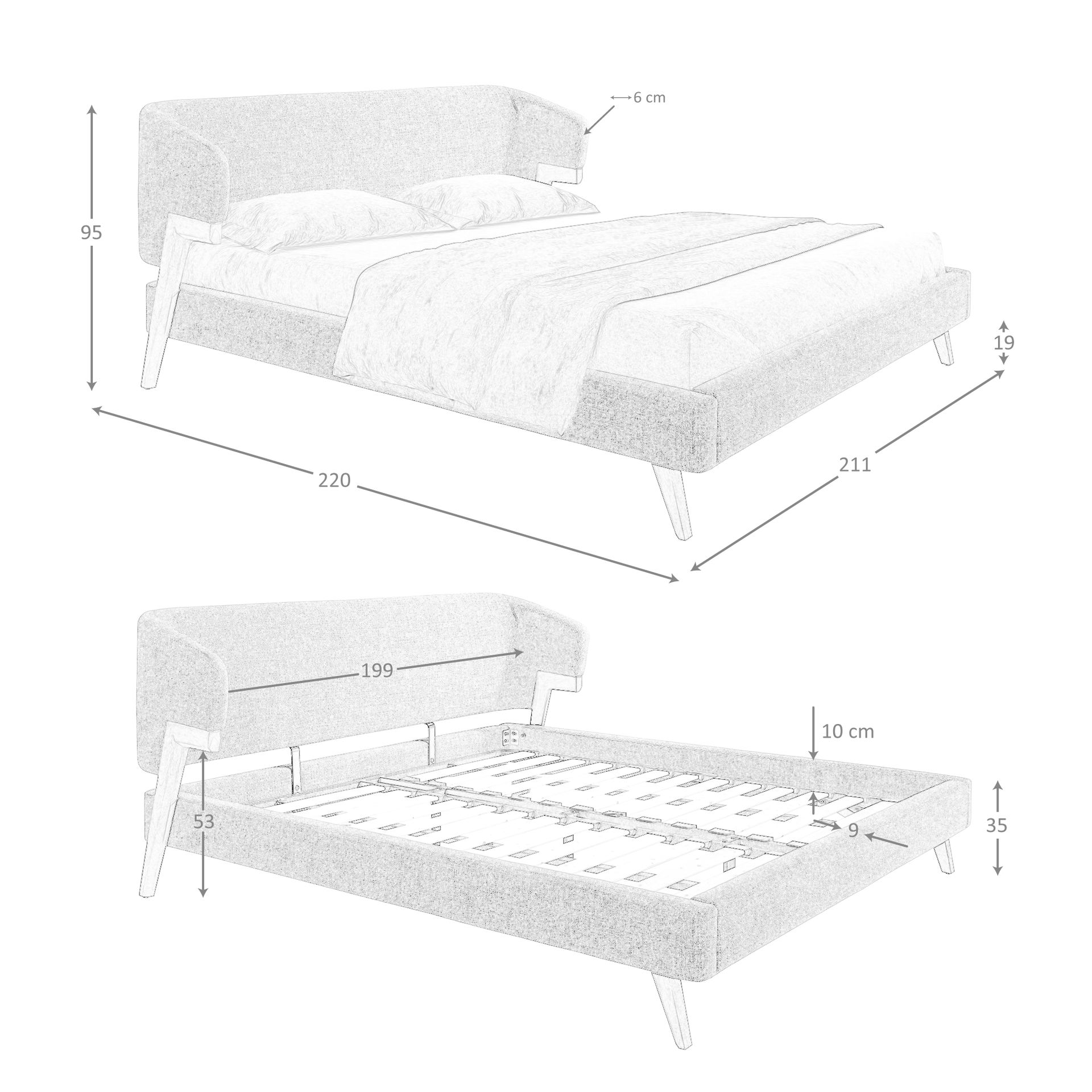 Cama tela color gris - Imagen 8