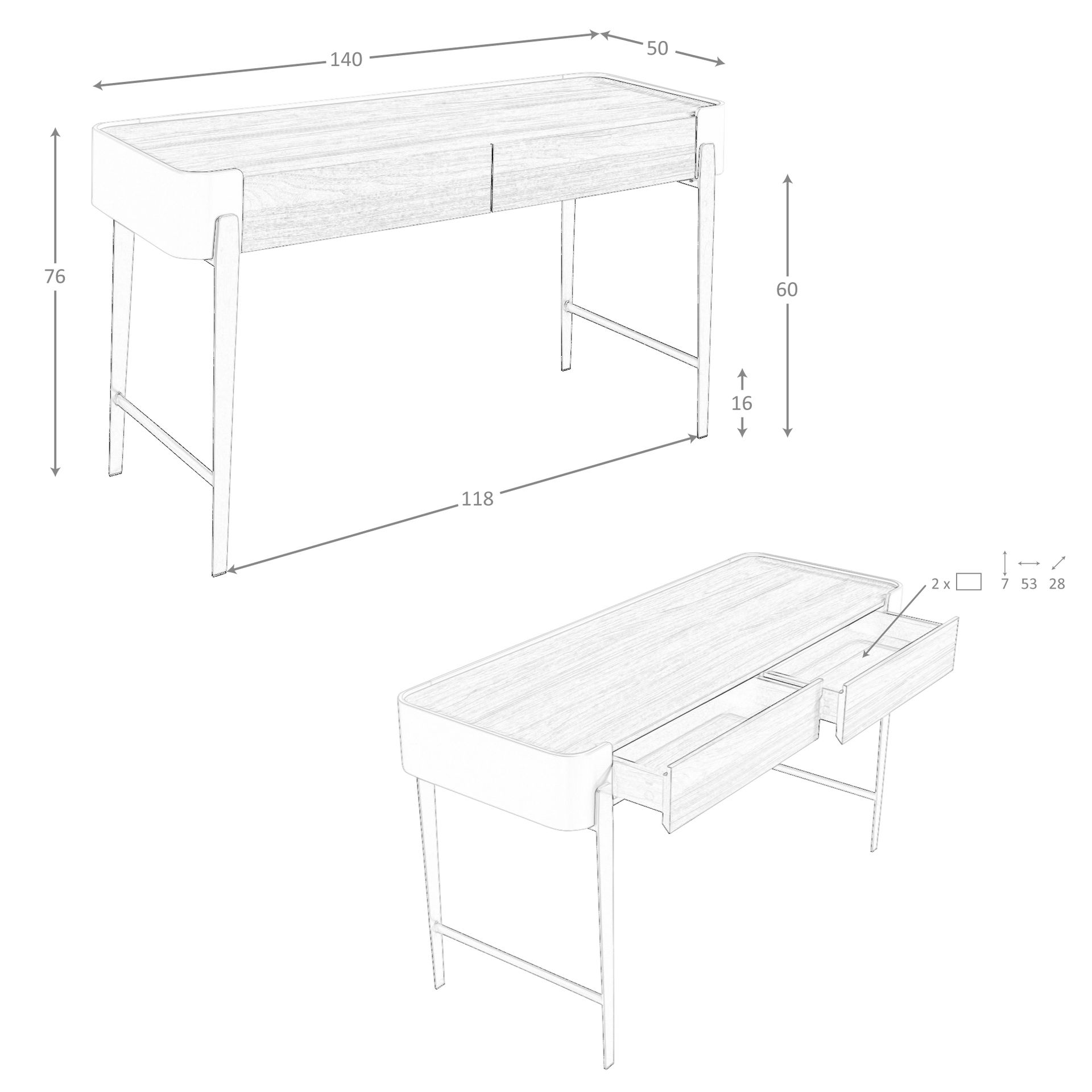 Escritorio nogal, beige y acero pulido dorado - Imagen 9
