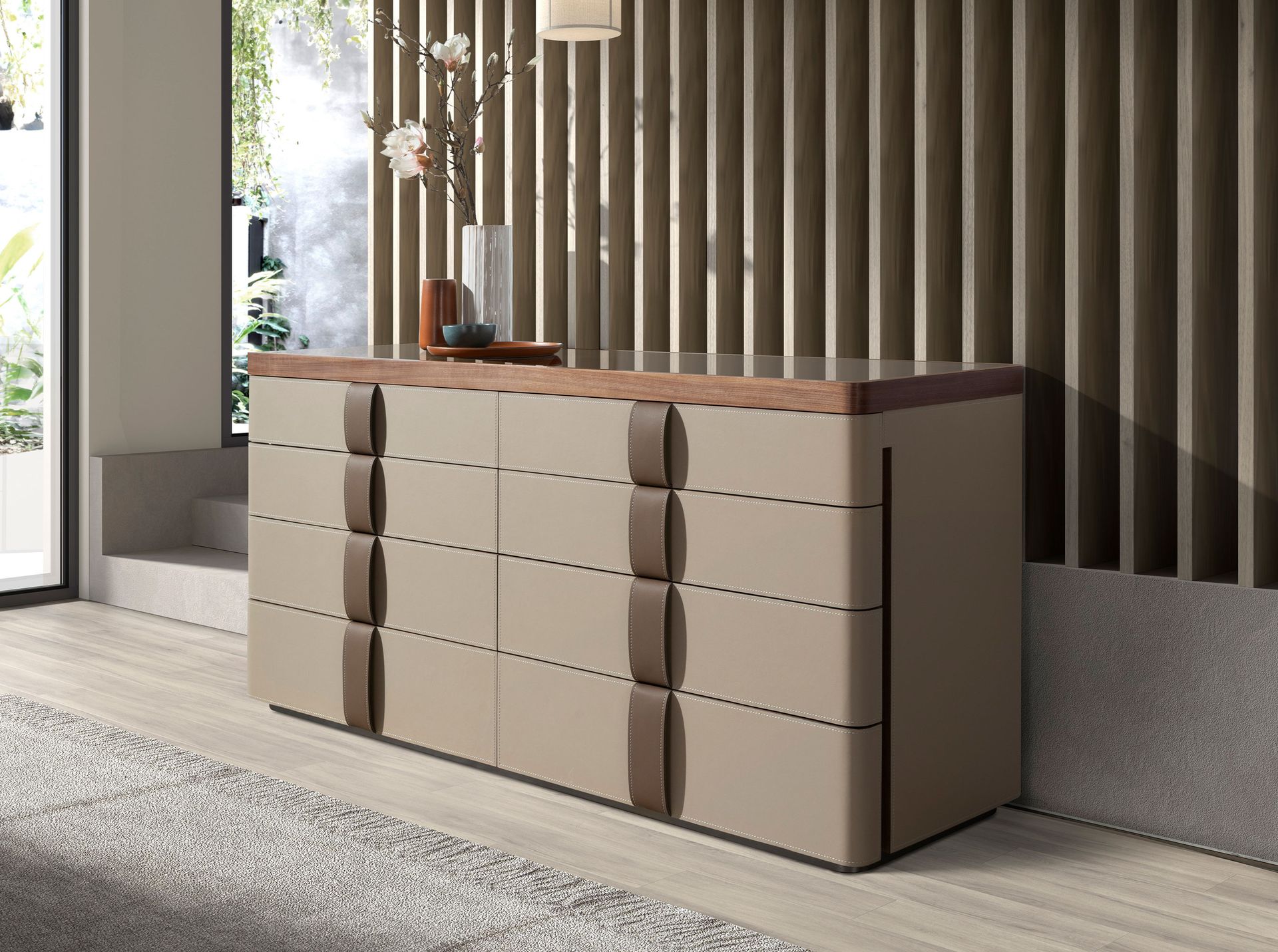 base acero pulido y tapa de cristal fumé marrón Angel Cerdá