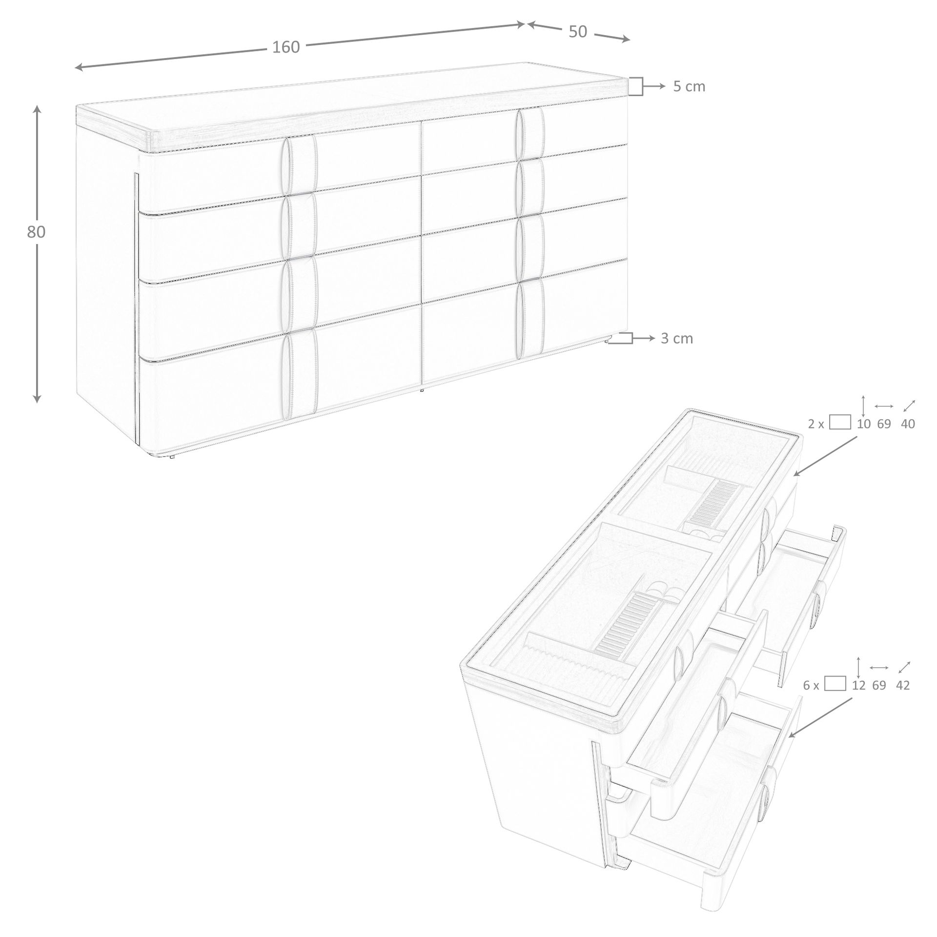 Cómoda polipiel, nogal, base acero pulido y tapa de cristal fumé marrón - Imagen 9