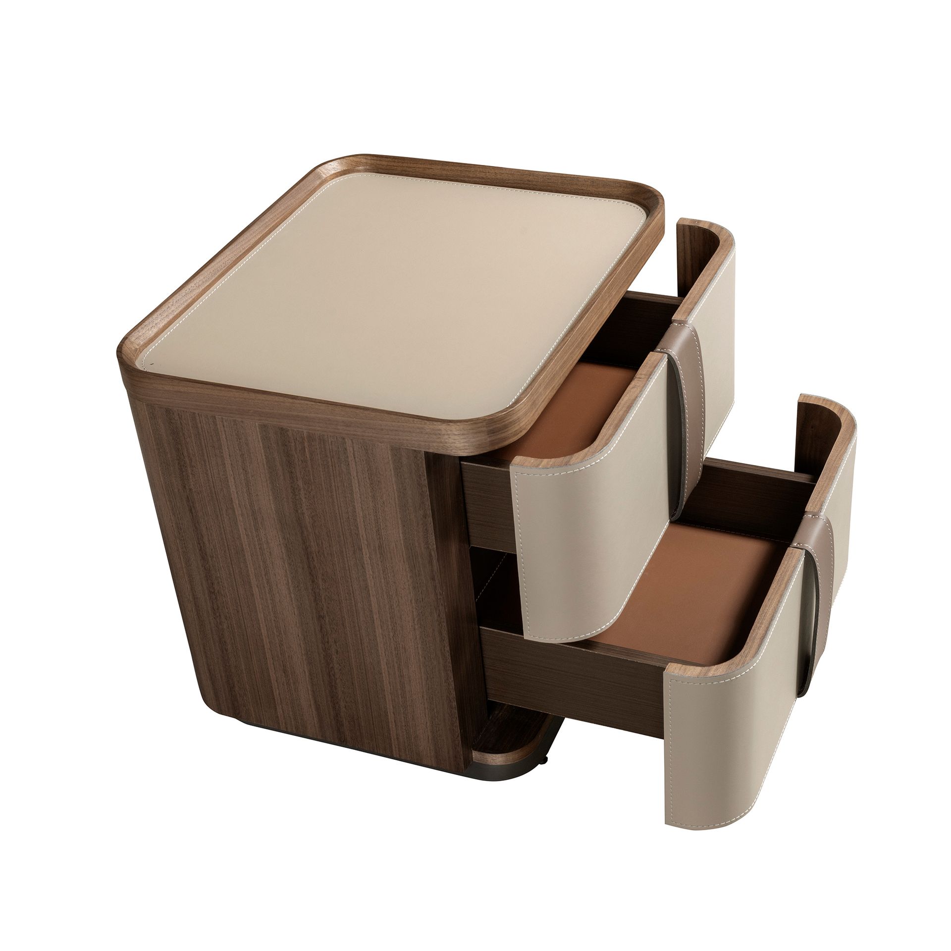 Mesita de noche polipiel, nogal y base acero pulido - Imagen 6