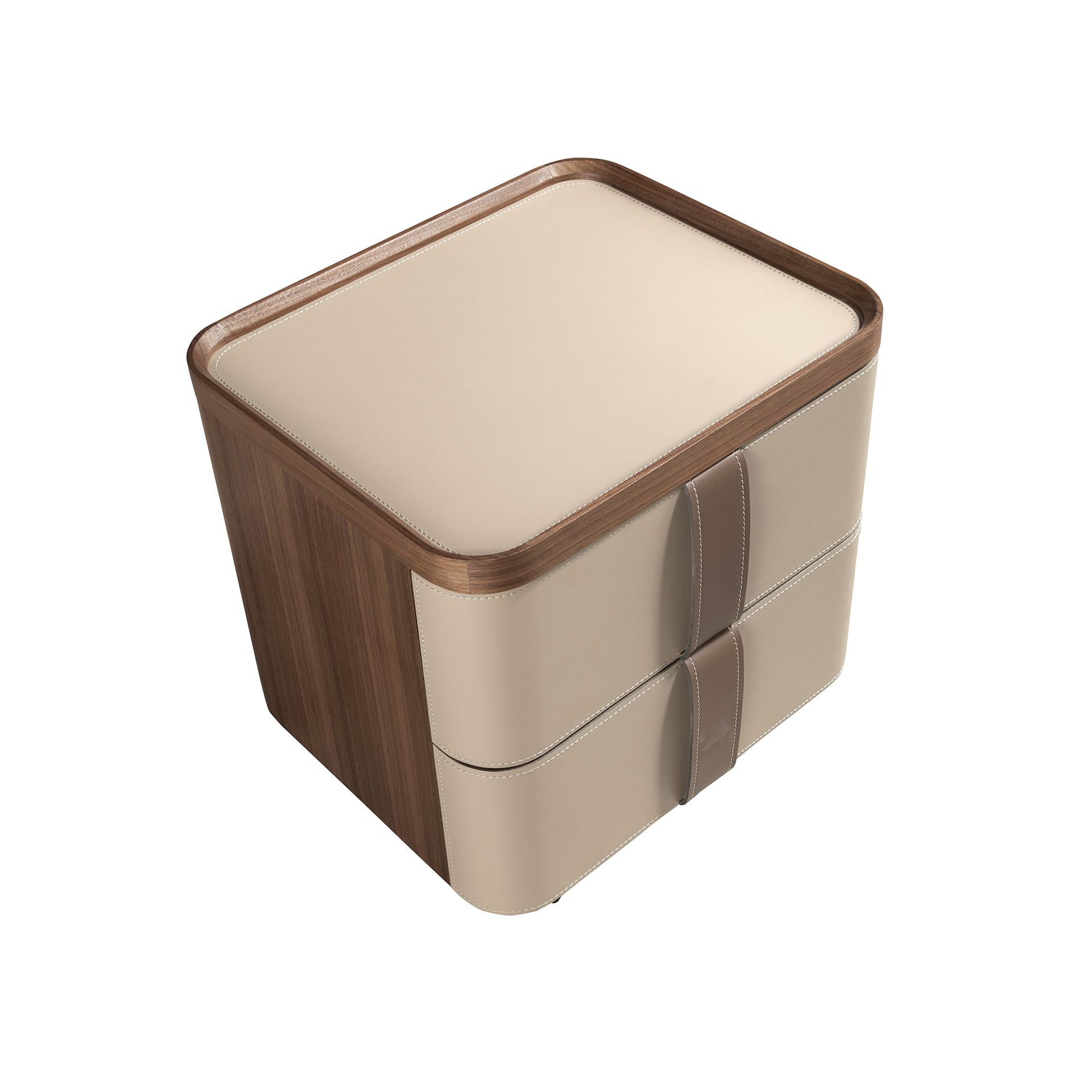 Mesita de noche polipiel, nogal y base acero pulido - Imagen 8