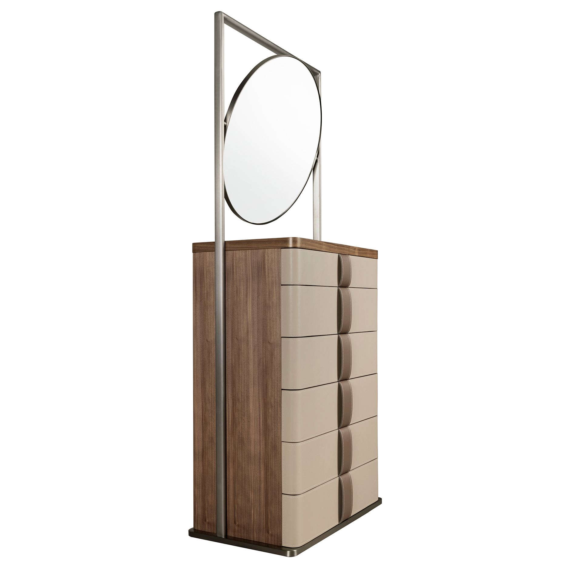 Chifonier polipiel, nogal, acero gris y tapa de cristal fumé marrón con espejo - Imagen 8