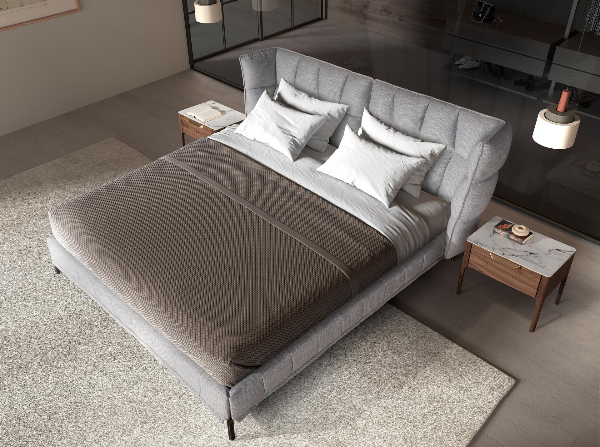 Cama tela color gris azulado claro - Imagen 3