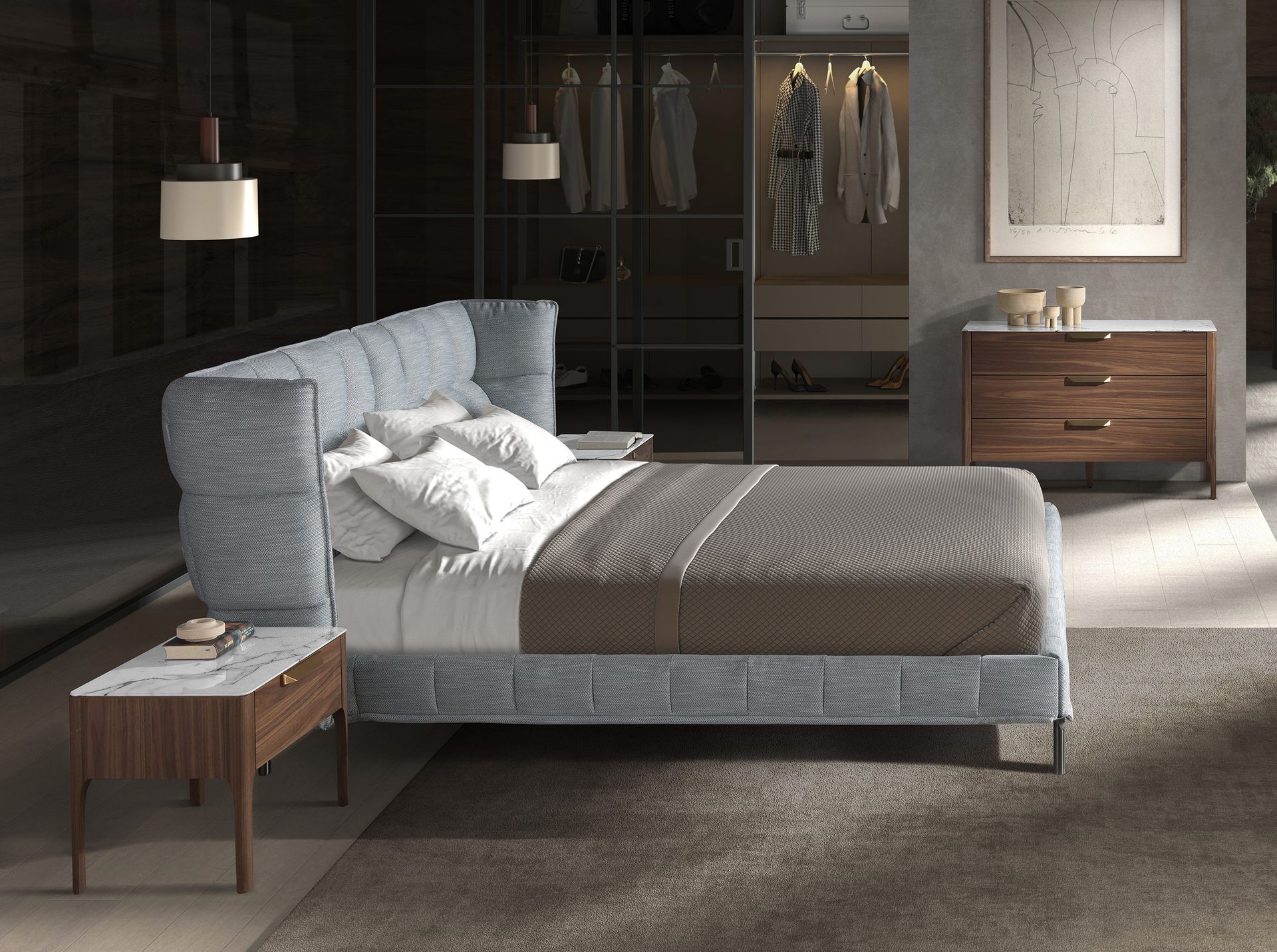 Cama tela color gris azulado claro - Imagen 5