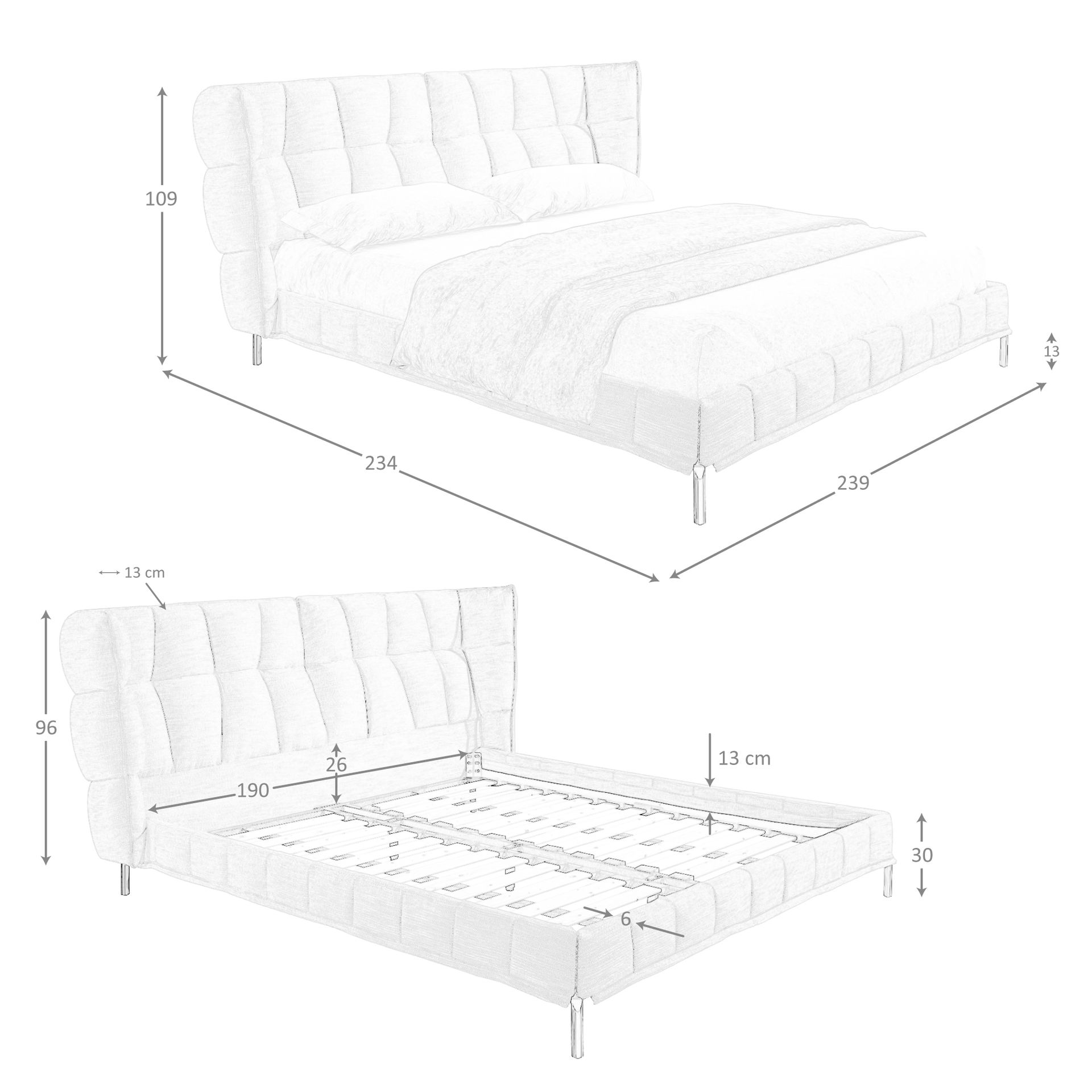 Cama tela color gris azulado claro - Imagen 9