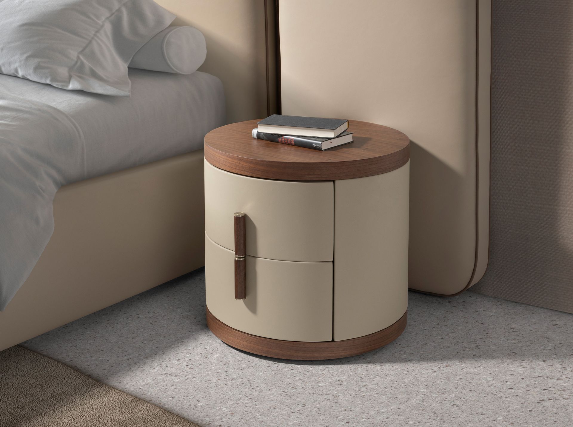 Mesita de noche polipiel y nogal - Imagen 3