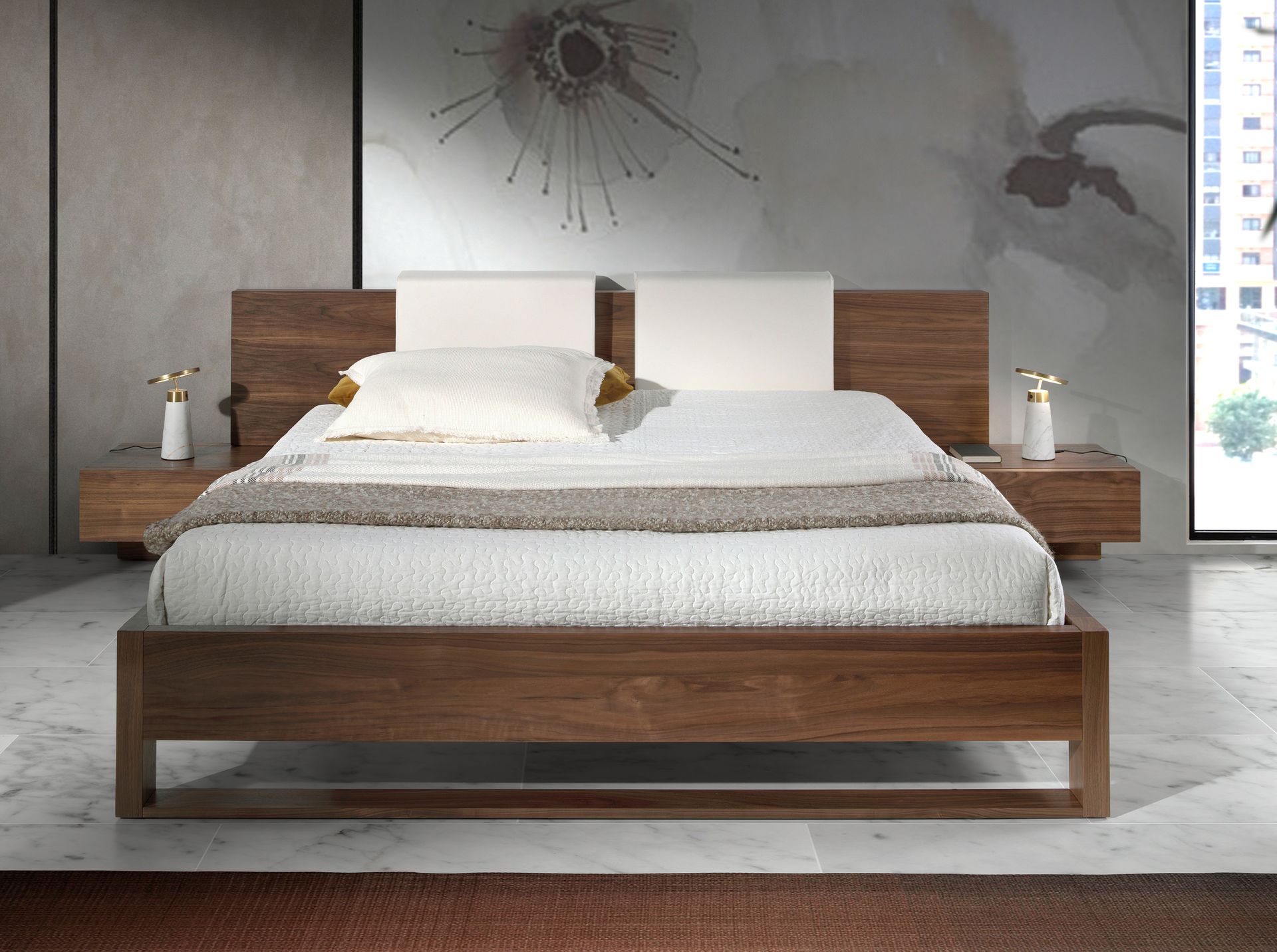 Lámpara de sobremesa mármol blanco y acero dorado - Imagen 4