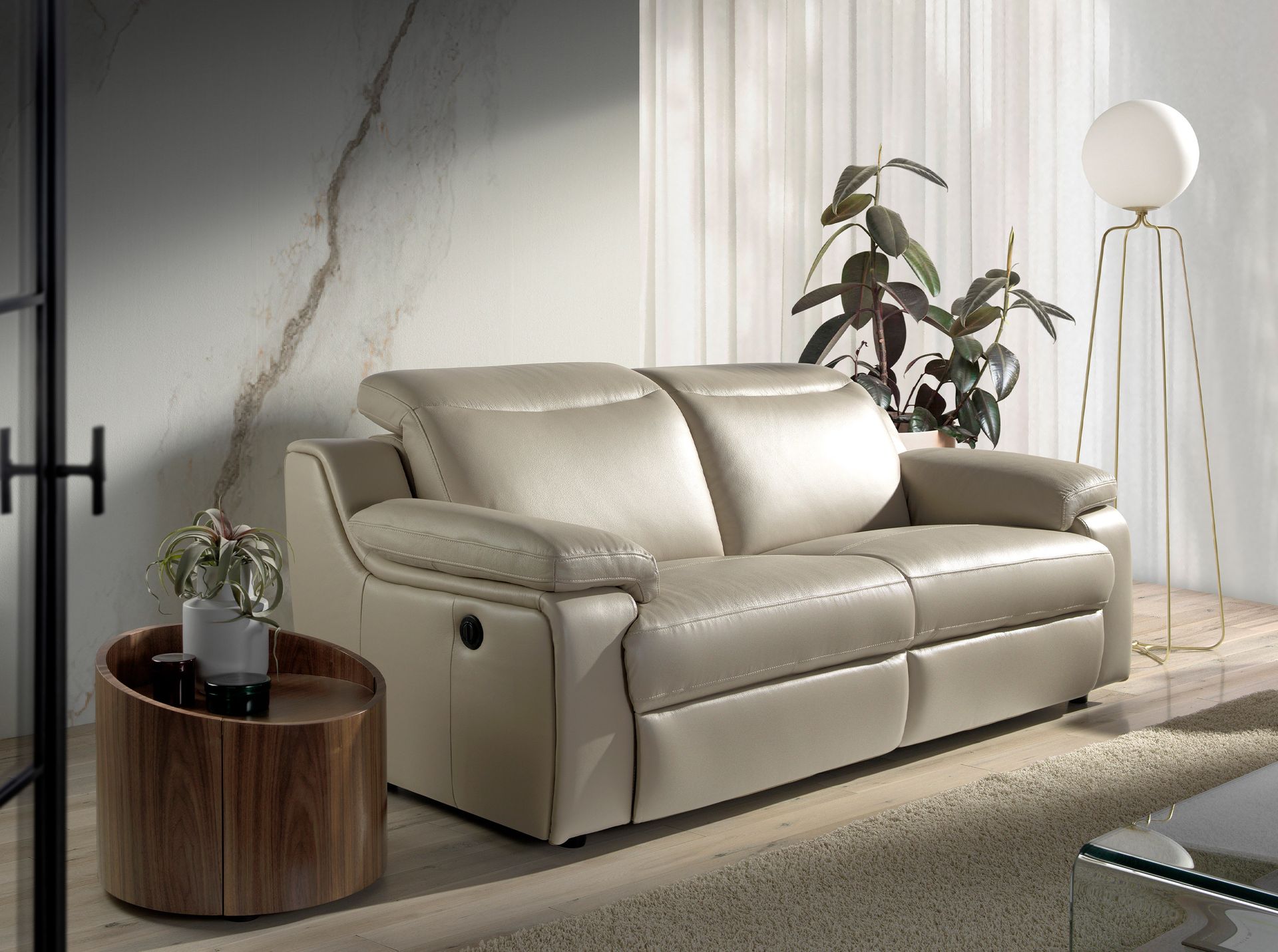 Lámpara de pie acero dorado y cristal blanco - Imagen 4