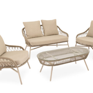 SET SALONICA SOFA+SILLONES+MESA CENTRO BEIGE Somcasa