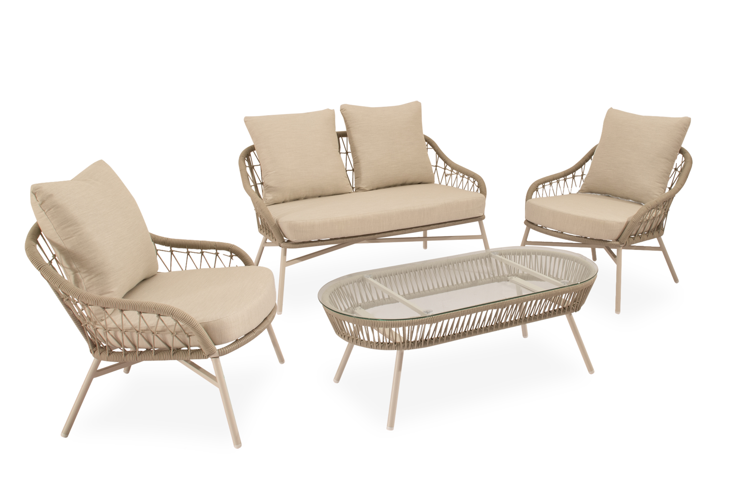 SET SALONICA SOFA+SILLONES+MESA CENTRO BEIGE Somcasa