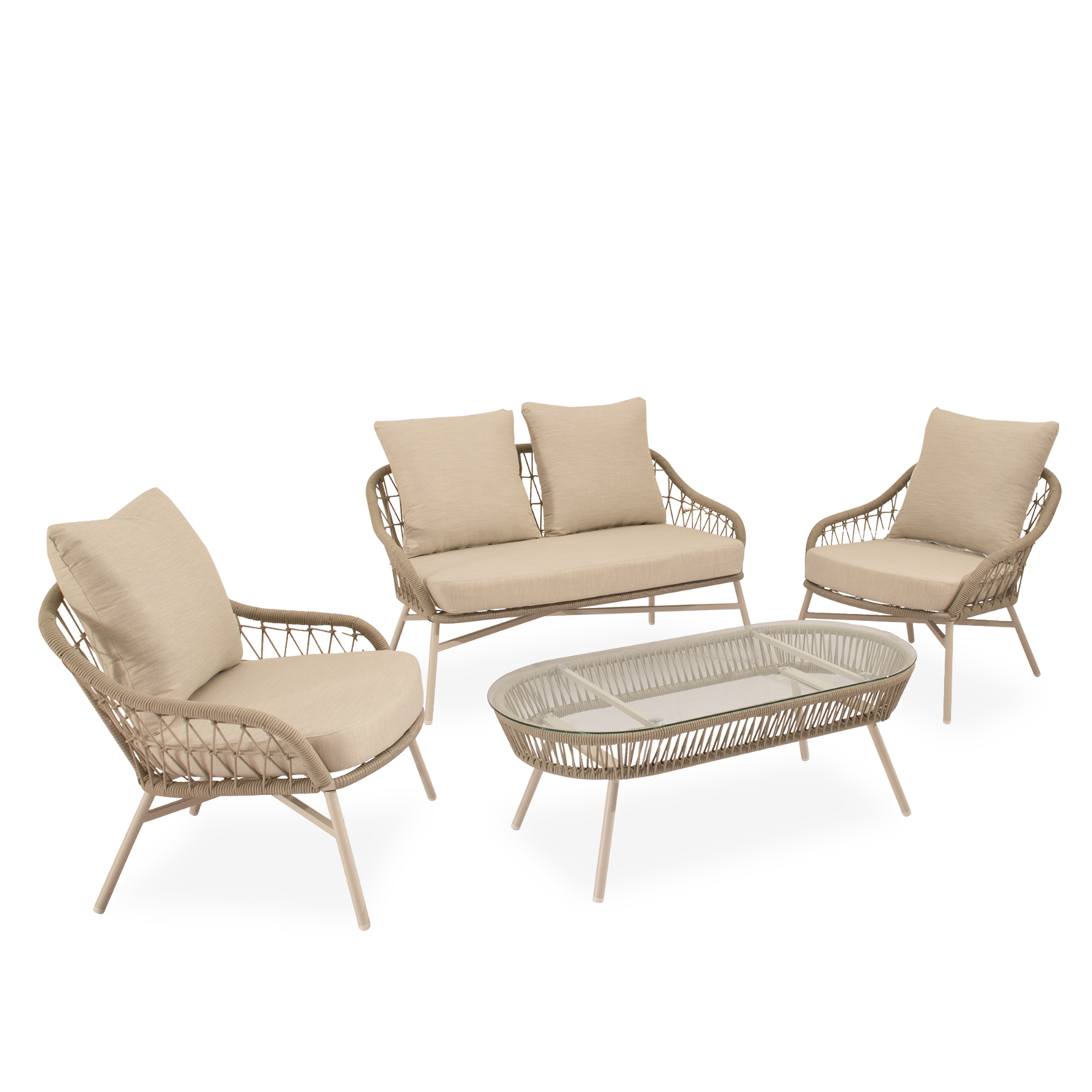 SET SALONICA SOFA+SILLONES+MESA CENTRO BEIGE - Imagen 8