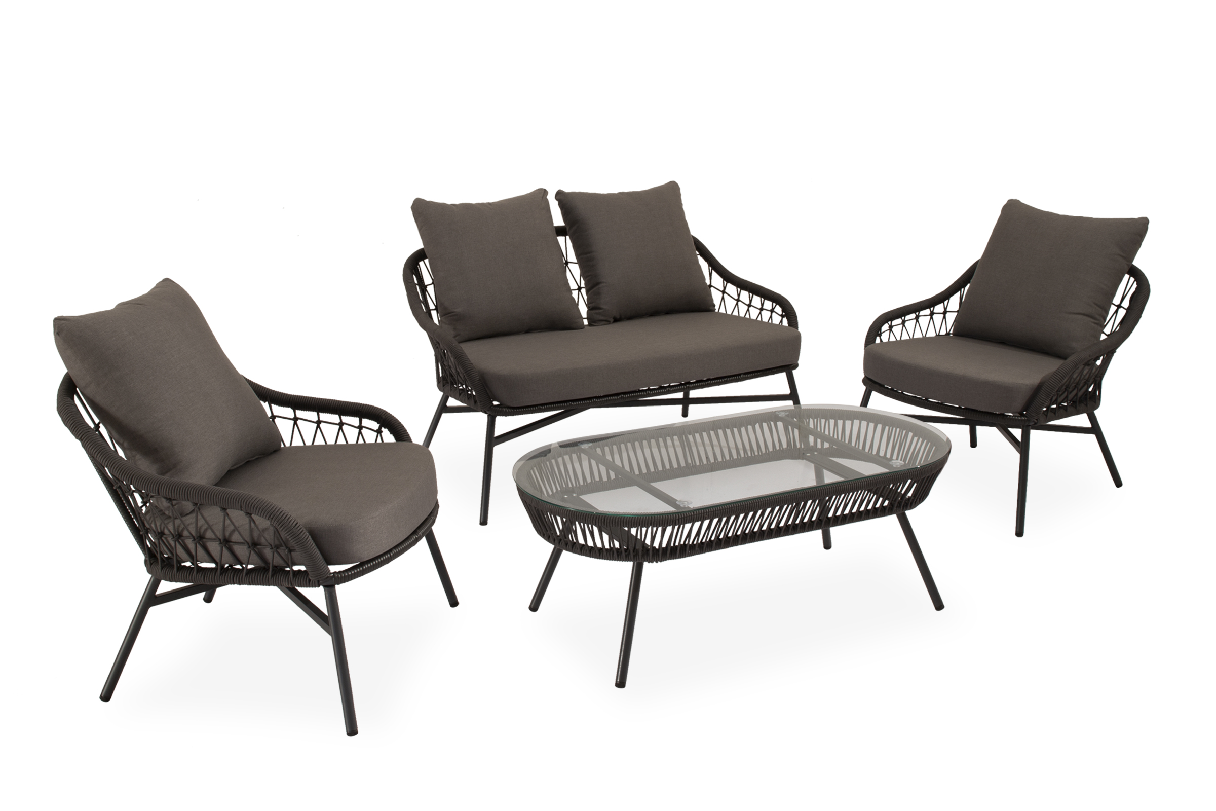 SET SALONICA SOFA+SILLONES+MESA CENTRO GRIS Somcasa
