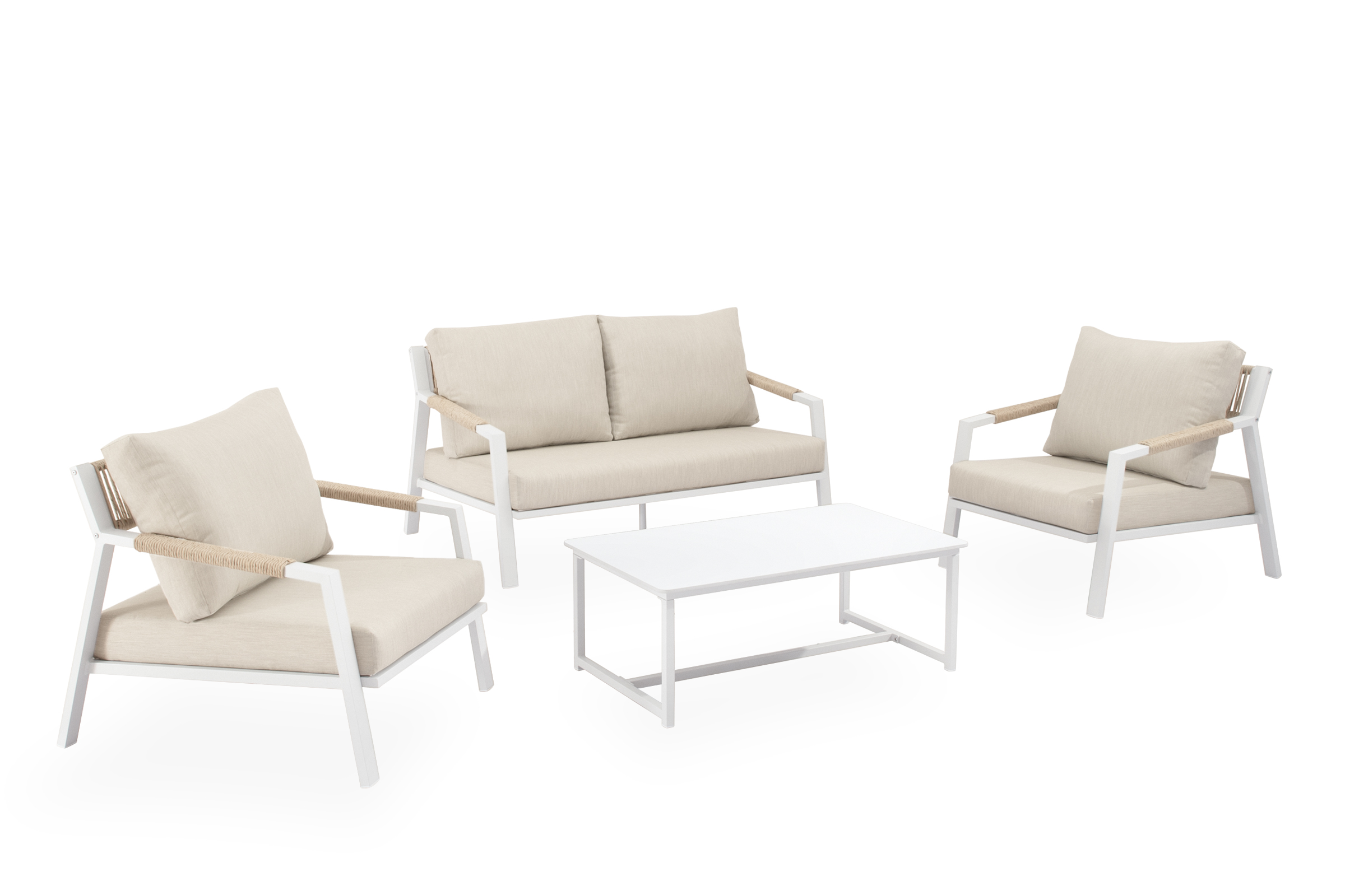 SET MUSCAT SOFA+SILLONES+MESA CENTRO BLANCO Somcasa