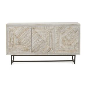 APARADOR 3 PUERTAS DE MADERA DE MANGO EN COLOR BLANCO PATINADO