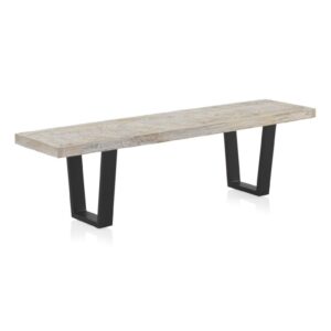 BANCO DE MADERA DE MANGO EN COLOR BLANCO PATINADO