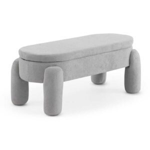 BANQUETA-BAUL ESTRUCTURA Y PATAS TAPIZADAS EN BOUCLE GRIS CLARO Gabar