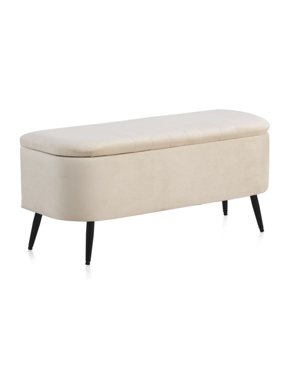 BANQUETA-BAUL TAPIZADA TERCIOPELO BEIG CON PATAS METALICAS - Imagen 2