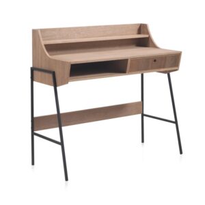 ESCRITORIO MADERA FRESNO CON CAJON Y PATAS METALICAS Gabar