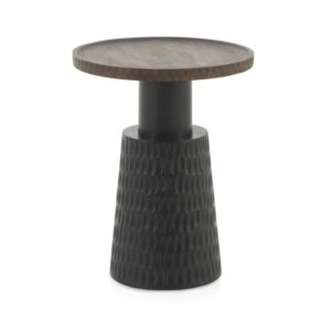 MESA AUXILIAR CON BASE Y SOBRE DE MADERA EN COLOR NOGAL  Gabar