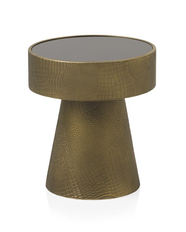 MESA AUXILIAR DE METAL DORARO Y CRISTAL NEGRO - Imagen 2