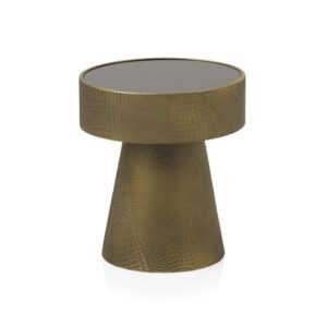 MESA AUXILIAR DE METAL DORARO Y CRISTAL NEGRO  Gabar