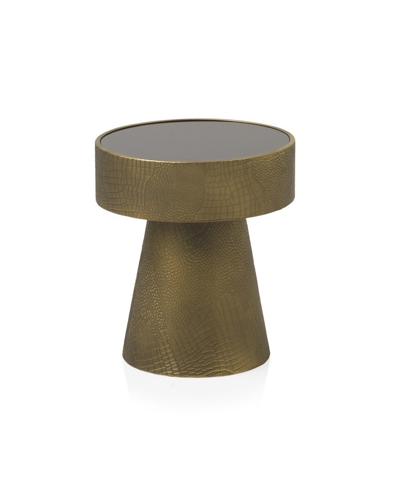 MESA AUXILIAR DE METAL DORARO Y CRISTAL NEGRO Gabar