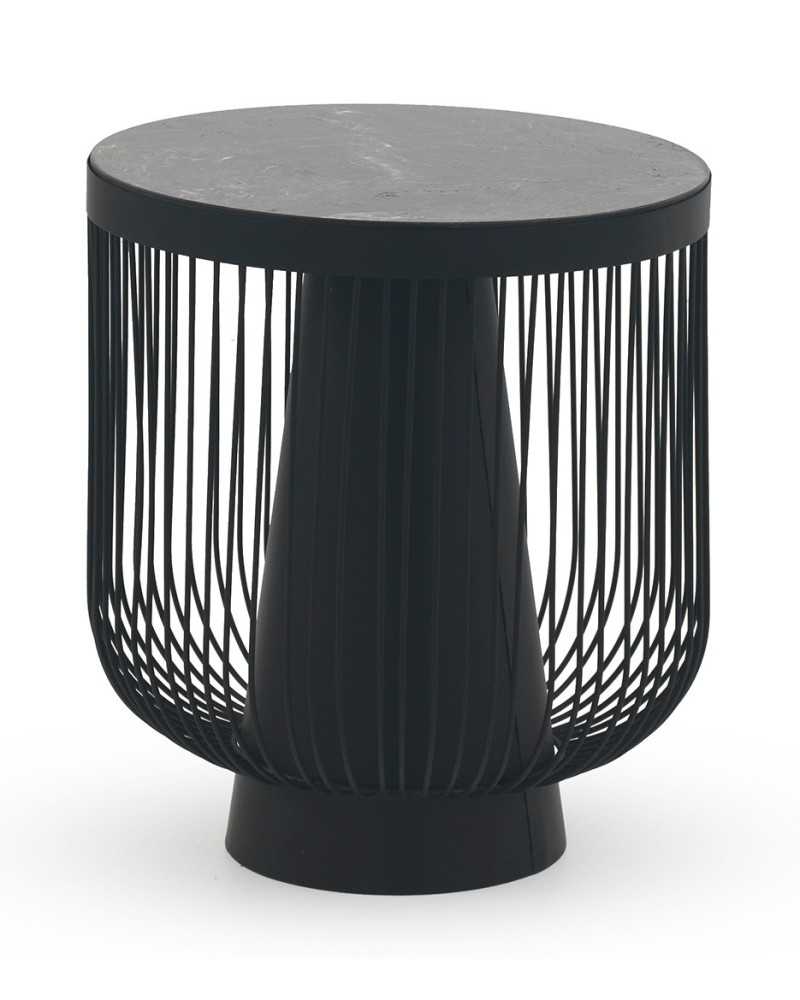 MESA AUXILIAR DE METAL Y MARMOL GRIS OSCURO Gabar