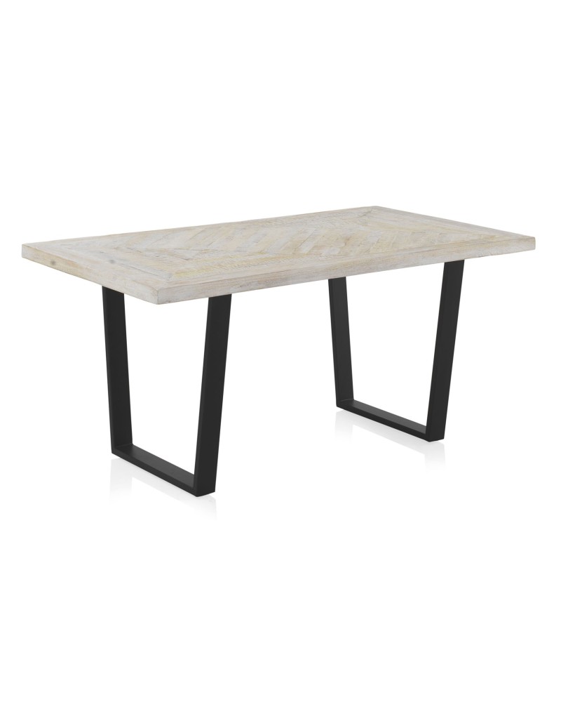 MESA COMEDOR 160X90 DE MADERA DE MANGO EN COLOR BLANCO PATINADO