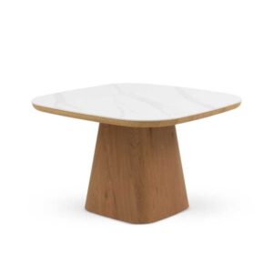 MESA COMEDOR MDF EN ROBLE CON SOBRE CERAMICO MARMOL BLANCO CALAC Gabar