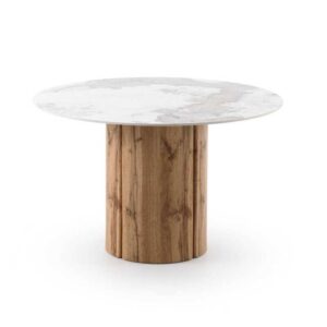 MESA COMEDOR REDONDA 120 DIAM. MDF EN ROBLE CON SOBRE CERAMICO M  Gabar