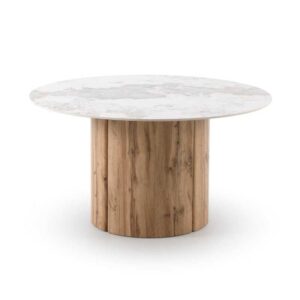MESA COMEDOR REDONDA 140 DIAM. MDF EN ROBLE CON SOBRE CERAMICO M  Gabar
