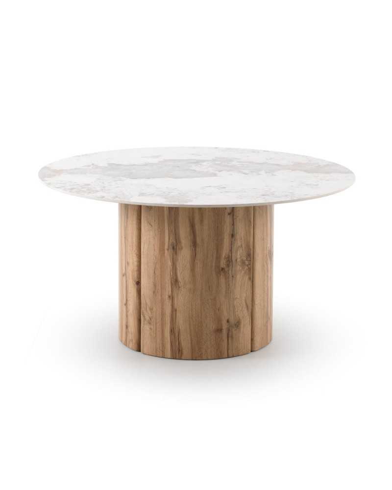 MESA COMEDOR REDONDA 140 DIAM. MDF EN ROBLE CON SOBRE CERAMICO M Gabar
