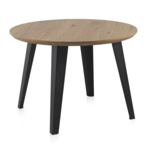 MESA MELAMINA EFECTO MADERA FRESNO CON PATAS METAL 110 DIAMETRO  Gabar