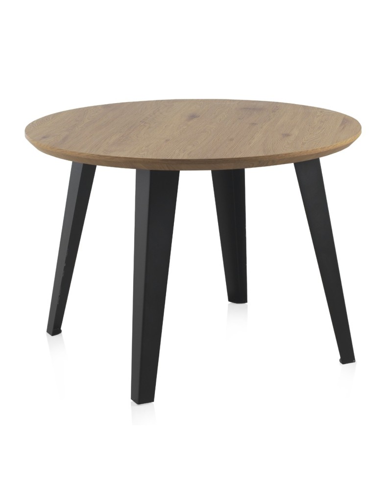 MESA MELAMINA EFECTO MADERA FRESNO CON PATAS METAL 110 DIAMETRO Gabar