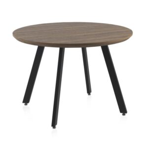 MESA MELAMINA EFECTO MADERA ROBLE CON PATAS METAL 110 DIAMETRO Gabar