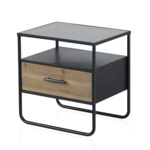 MESITA DE NOCHE 1 CAJON MADERA DE ABETO Y HIERRO Gabar