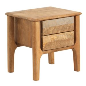 MESITA DE NOCHE 2 CAJONES MADERA MACIZA DE MANGO GRIS ENVEJECIDO Gabar