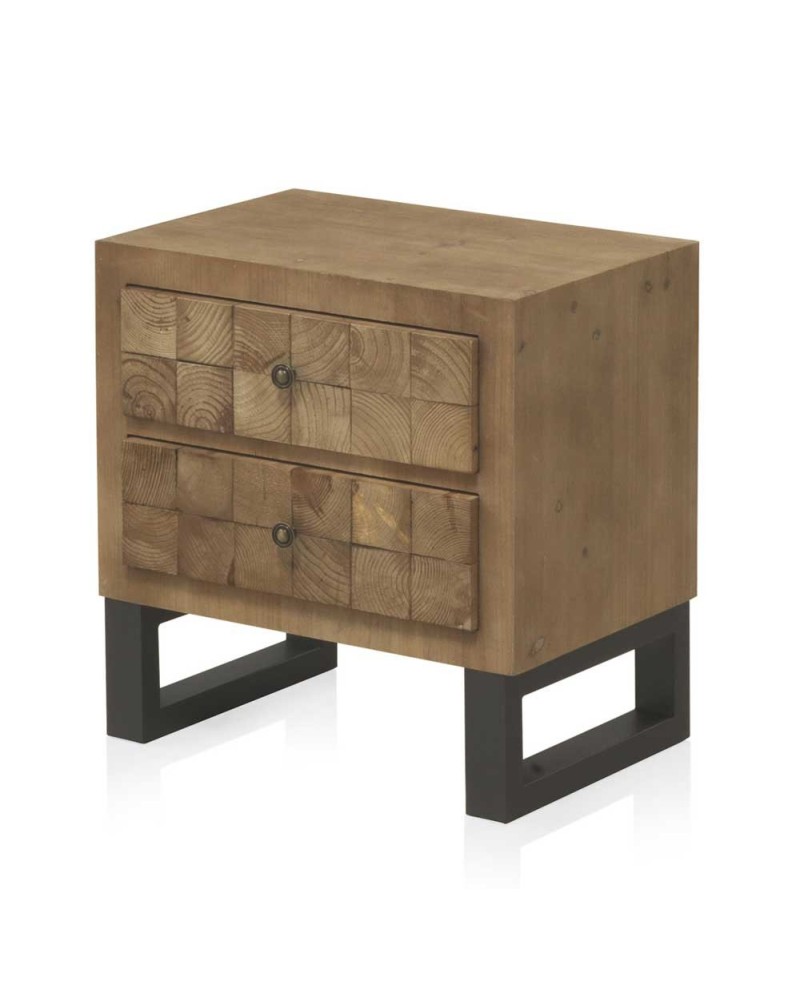 MESITA DE NOCHE DE MADERA DE BLOQUES 2 CAJONES Gabar